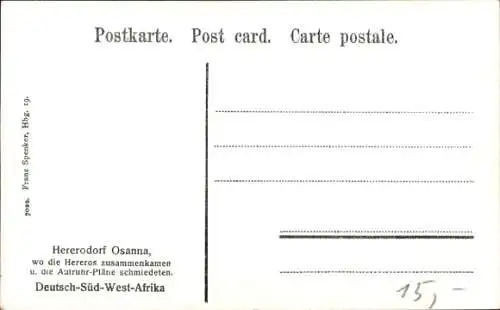 Ak Osanna Namibia Deutsch Südwest Afrika, Hererodorf