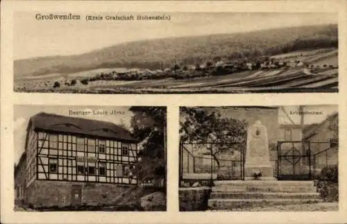 Ak Großwenden Großlohra in Thüringen, Panorama, Gasthaus Zur Erholung, Kriegerdenkmal