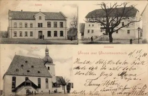 Ak Großbrembach Buttstädt in Thüringen, Schule, Rathaus, Kirche