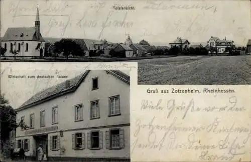 Ak Zotzenheim in Rheinhessen, Gesamtansicht, Kirche, Wirtschaft zum deutschen Kaiser