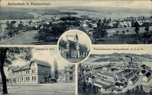 Ak Schlierbach bei Wächtersbach Hessen, Totale, Kirche, Bahnhof, Post, Wächtersbacher Steingutfabrik