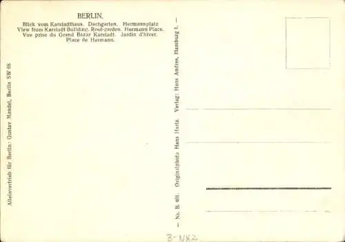 Ak Berlin Neukölln, Karstadthaus, Dachgarten, Hermannplatz