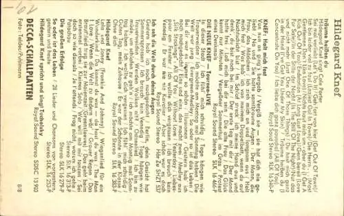 Ak Sängerin Hildegard Knef, Portrait, Autogramm