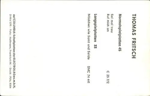 Ak Sänger Thomas Fritsch, Portrait, EMI Columbia Records