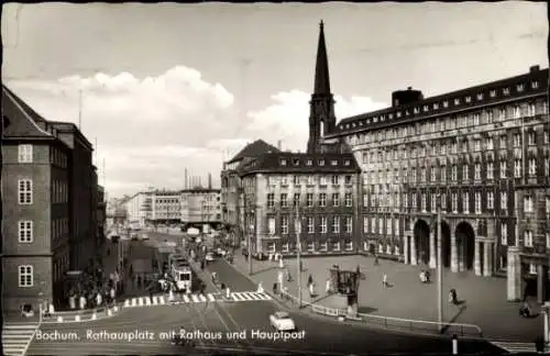 Ak Bochum im Ruhrgebiet, Rathausplatz mit Rathaus und Hauptpost