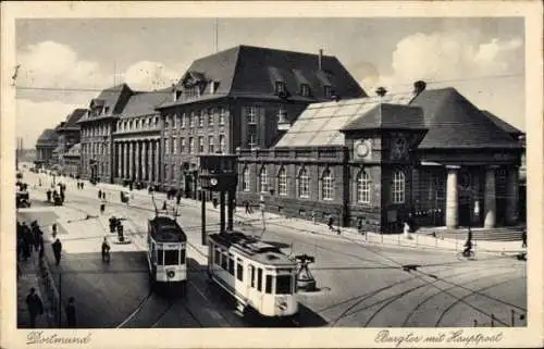 Ak Dortmund im Ruhrgebiet, Burgtor, Hauptpost, Straßenbahn