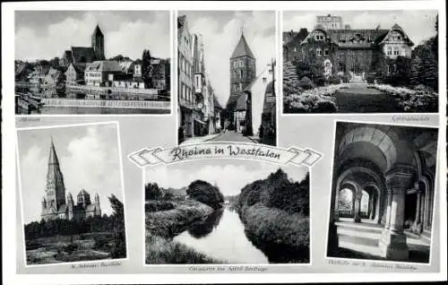 Ak Rheine Nordrhein Westfalen, Altstadt, Straße mit Kirche, Gertrudenstift, St. Antonius Basilika