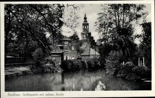 Ak Nordhorn in der Grafschaft Bentheim, Vechtepartie mit Kirche