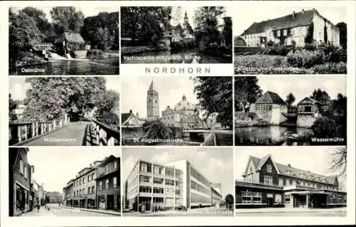 Ak Nordhorn in der Grafschaft Bentheim, Bahnhof, Oelmühle, Wassermühle, Baumwollspinnerei Bussmaate