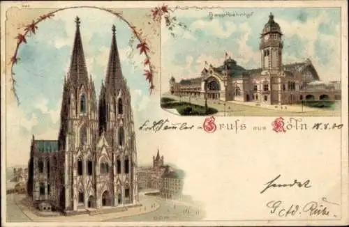 Litho Köln am Rhein, Dom, Hauptbahnhof