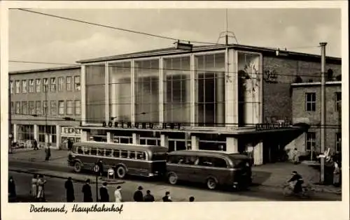 Ak Dortmund im Ruhrgebiet, Hauptbahnhof, Bus mit Anhänger