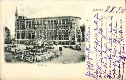 Ak Aachen, Rathaus, Brunnen