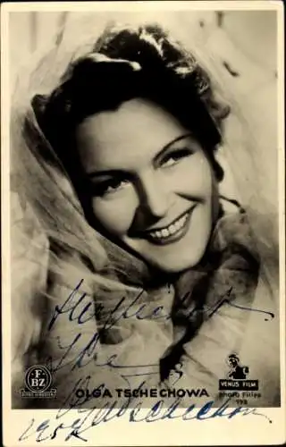 Ak Schauspielerin Olga Tschechowa, Portrait, Autogramm, Schleier