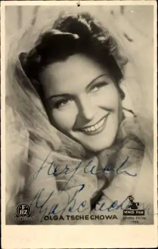 Ak Schauspielerin Olga Tschechowa, Portrait, Autogramm, Schleier