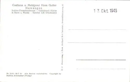 Ak Hawangen in Schwaben Unterallgäu, Fliegeraufnahme, Gasthaus u. Metzgerei Hans Gutter