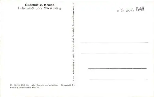 Ak Hohenstadt in Württemberg, Gasthof zur Krone, Fliegeraufnahme