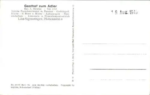 Ak Laiz Sigmaringen an der Donau, Fliegeraufnahme, Gasthof zum Adler