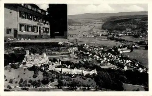 Ak Rötteln Haagen Lörrach in Baden, Röttler Schloss, Fliegeraufnahme, Gasthaus zur Krone