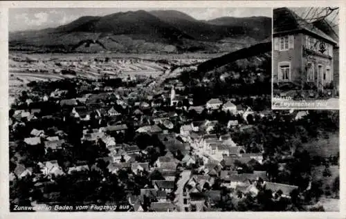 Ak Zunsweier Offenburg in Baden Schwarzwald, Fliegeraufnahme, Gasthaus z. Leyenschen Hof