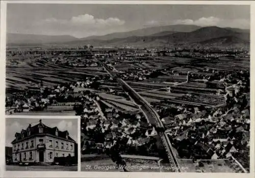 Ak Sankt Georgen Freiburg im Breisgau, Wendlingen, Fliegeraufnahme, Gasthaus zum Schiff