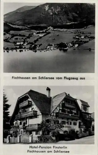 Ak Fischhausen Schliersee in Oberbayern, Fliegeraufnahme, Hotel-Pension Finsterlin