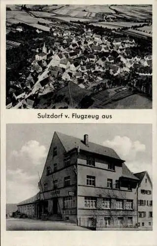 Ak Sulzdorf Schwäbisch Hall in Württemberg, Fliegeraufnahme, Gasthof Zum Rössle, Inh. F. Schurr