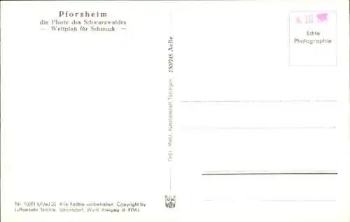 Ak Pforzheim im Schwarzwald, Fliegeraufnahme