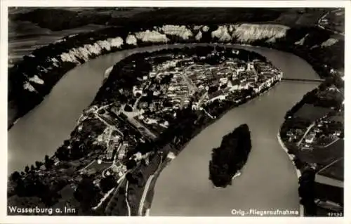 Ak Wasserburg am Inn Oberbayern, Fliegeraufnahme