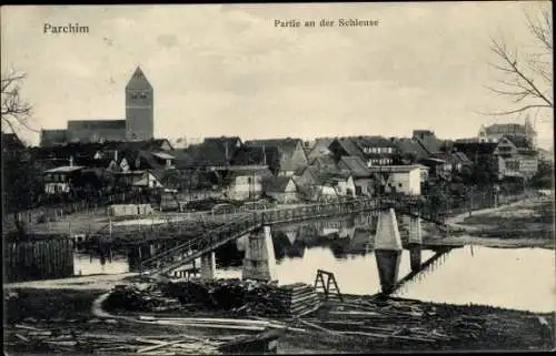 Ak Parchim in Mecklenburg, Partie an der Schleuse