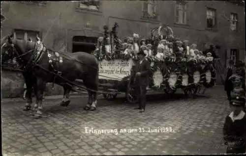 Foto Ak Erinnerung an den 23. Juni 1929, Festumzug, Festwagen