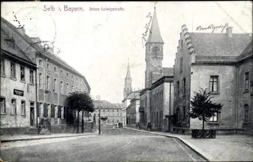 Ak Selb im Kreis Wunsiedel im Fichtelgebirge Oberfranken, Untere Ludwigstraße, Kirche