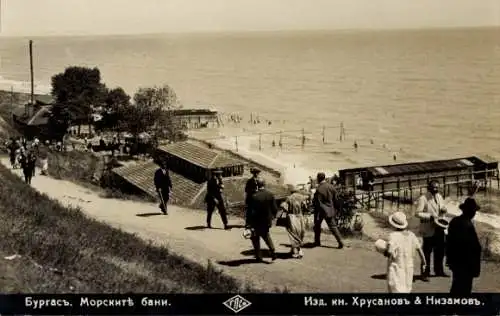 Ak Burgas Bulgarien, Gesamtansicht, Promenade, Spaziergänger