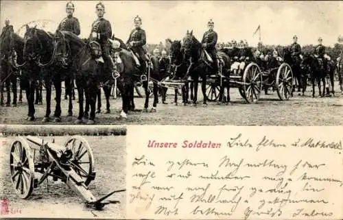 Ak Deutsche Soldaten in Uniformen, Kavallerie, Geschütz