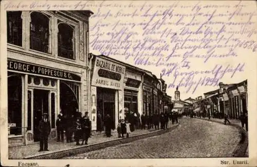 Ak Focsani Rumänien, Straße Unirii, George J. Poppescu