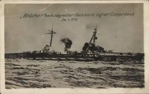 Ak Deutsches Kriegsschiff Blücher, Seeschlacht auf der Doggerbank, 1916