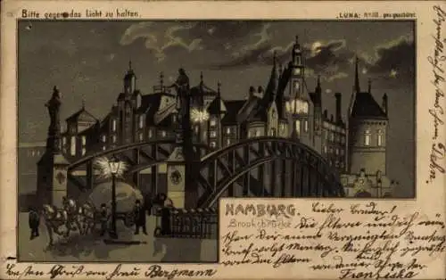 Halt gegen das Licht Litho Hamburg Altstadt, Brooksbrücke