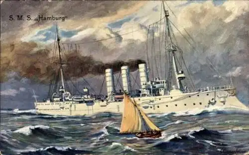 Künstler Ak Deutsches Kriegsschiff, SMS Hamburg, Kaiserliche Marine