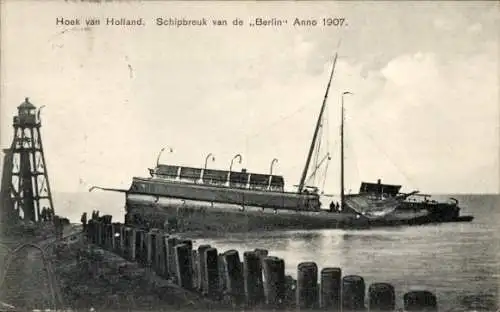 Ak Hoek van Holland Rotterdam Südholland Niederlande, Schiffbruch der Berlin