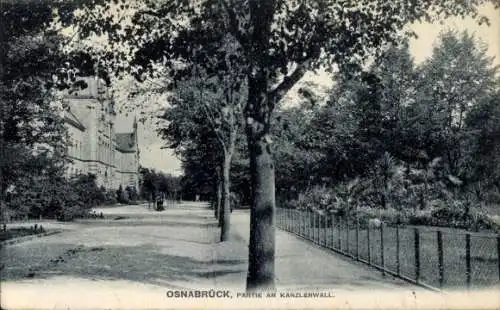 Ak Osnabrück in Niedersachsen, Straßenpartie am Kanzlerwall, Gartenanlagen, Palmen, Gebäude