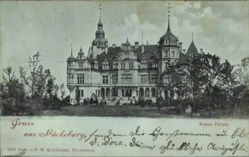 Mondschein Ak Bückeburg im Kreis Schaumburg, Neues Palais