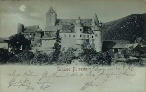 Mondschein Ak St. Johann bei Mayen in der Eifel, Schloss Bürresheim