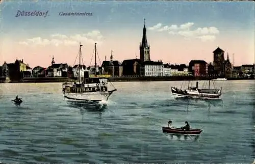 Ak Düsseldorf am Rhein, Gesamtansicht, Boote