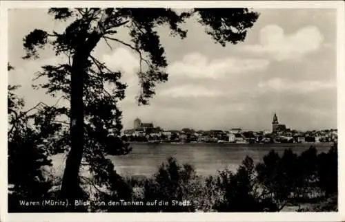 Ak Waren an der Müritz, Blick von den Tannen auf die Stadt