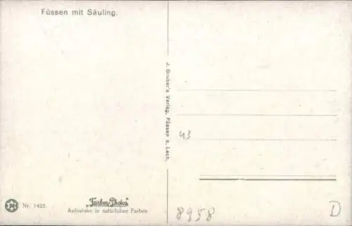 Ak Füssen im Allgäu, Panorama mit Säuling, Novitas 1425