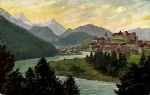 Ak Füssen im Ostallgäu, Panorama mit Lech und Allgäu Alpen