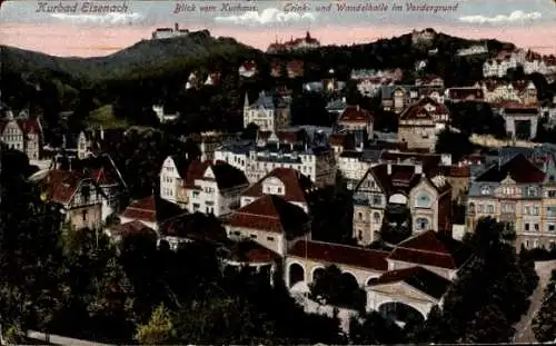 Ak Eisenach, Blick vom Kurhaus auf Trink und Wandelhalle