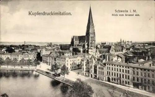 Ak Schwerin in Mecklenburg, Blick vom Arsenal aus