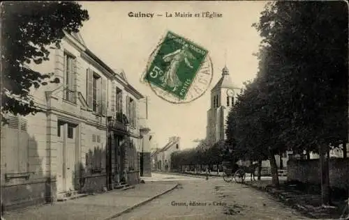 Ak Quincy Seine et Marne, Mairie, Kirche