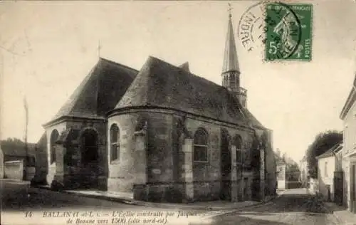 Ak Ballan Indre et Loire, L'Eglise construite par Jacques de Beaune vers 1500, cote nord-est