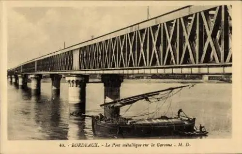 Ak Bordeaux Gironde, Metallbrücke über Garonne